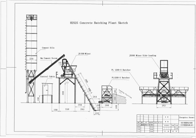 Settlement and Transport Plans HZS50 Concrete Batching Plant